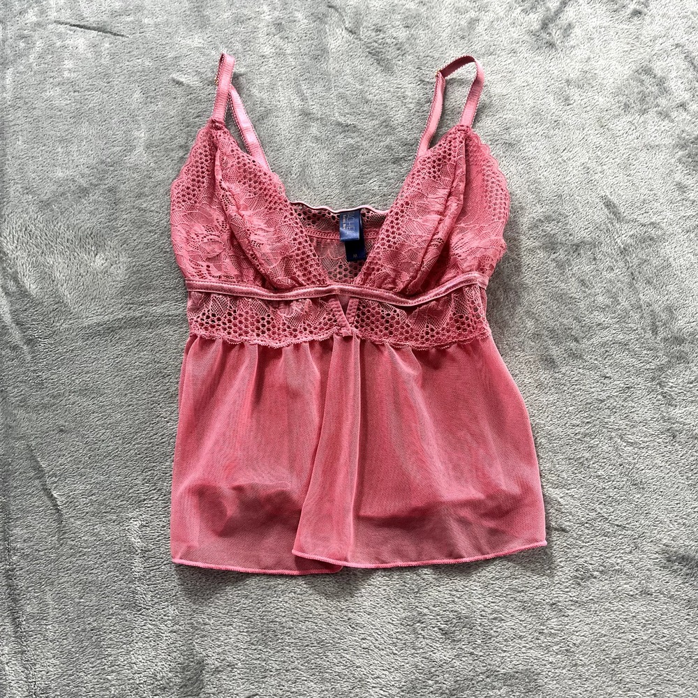 Rachel Rachel Roy Pink Lace Sheer Babydoll Crop Camisole Tank M RR2064
